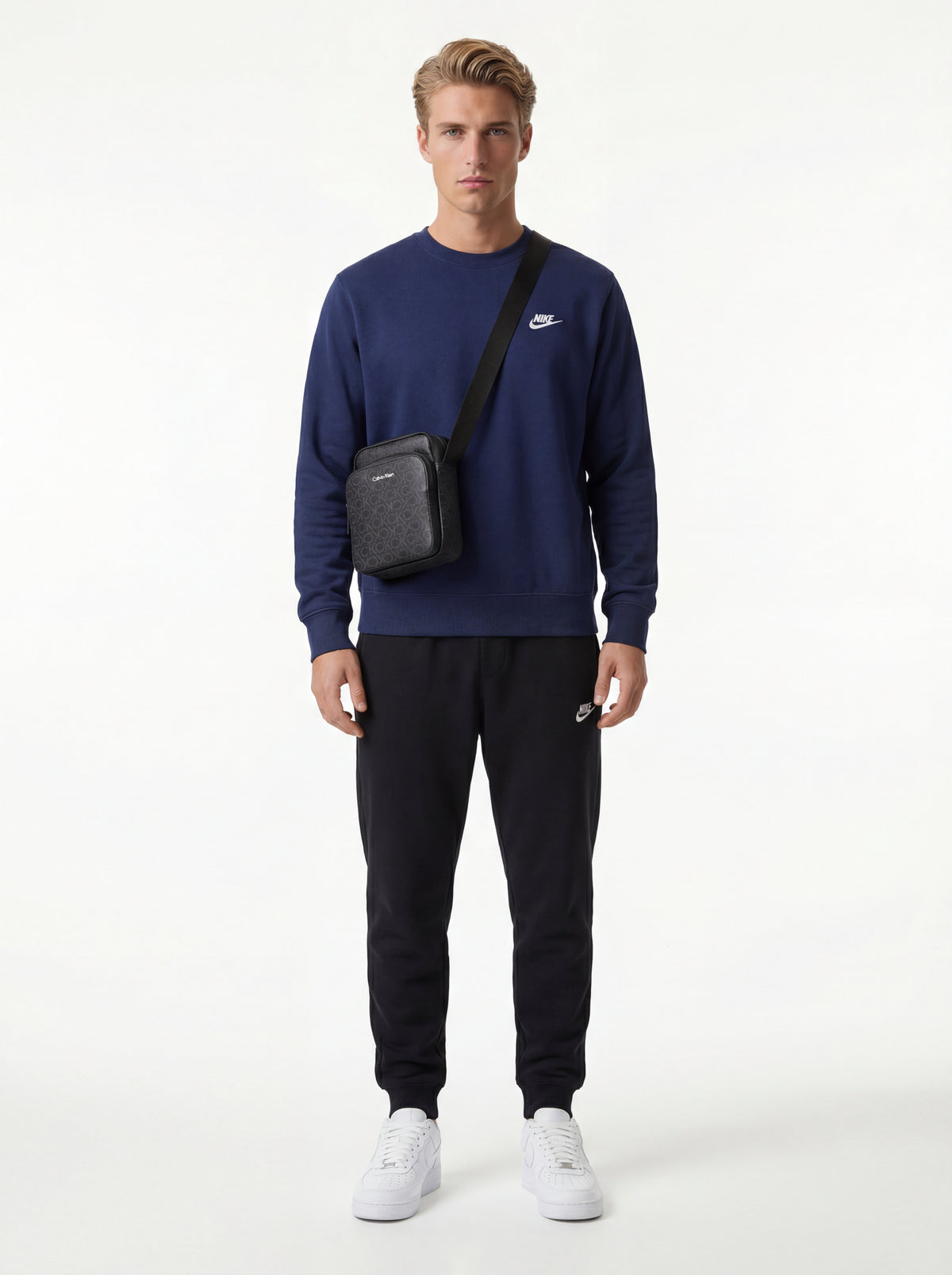 CW2288 111 Air + Nike Felpa Primaverile + Nike Pantaloni Tuta + Blauer Giubbino Smanicato + Calvin Klein Tracolla - 01