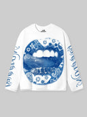 NOISSEY T-shirt “Hustle" Blue Paisley Lip Graphic Long Sleeve