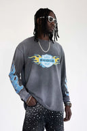 BLACK ISLAND ADA2089 Black Island Miami Rich Club Flame Oversized Sweatshirt