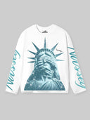 NOISSEY "Liberty Blinded" Teal Diamond Sparkle Graphic Long Sleeve