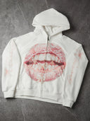 NOISSEY Pink Lace & Bow Grillz Lips Graphic Zip-Up Hoodie