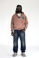 BLACK ISLAND ADA2091 Washed Cross Graphic Zip Hoodie