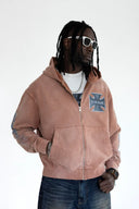 BLACK ISLAND ADA2091 Washed Cross Graphic Zip Hoodie