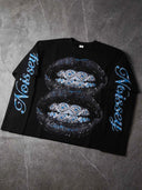 NOISSEY Glitter Sapphire Iced-Out Lips Faux Layer Long Sleeves