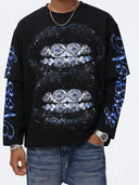 NOISSEY Glitter Sapphire Iced-Out Lips Faux Layer Long Sleeves